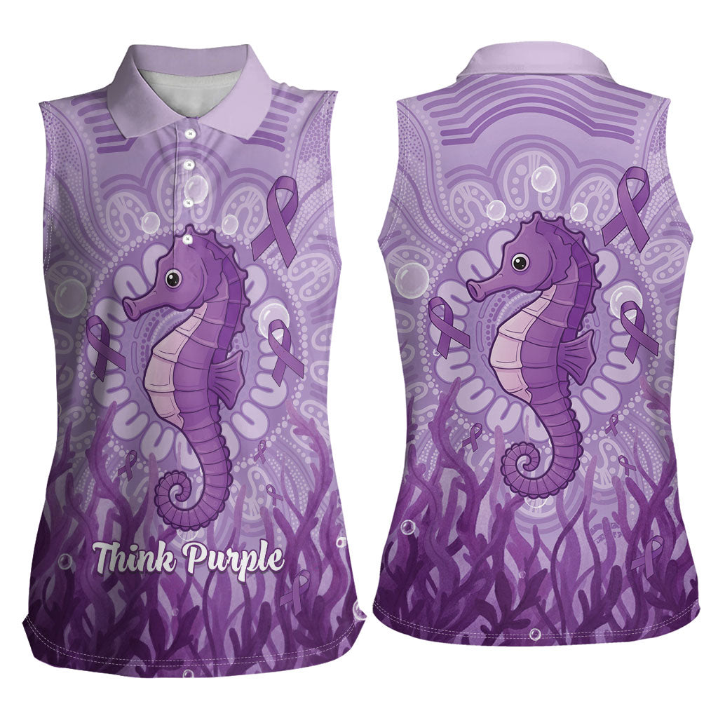 Australia Epilepsy Support Women Sleeveless Polo Shirt Seahorse Think Purple Ribbon Aboriginal