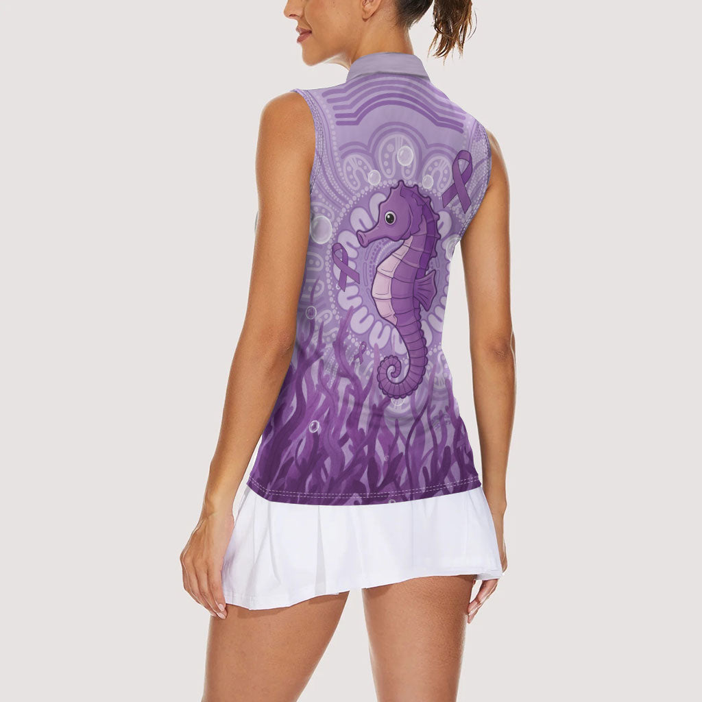 Australia Epilepsy Support Women Sleeveless Polo Shirt Seahorse Think Purple Ribbon Aboriginal