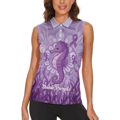 Australia Epilepsy Support Women Sleeveless Polo Shirt Seahorse Think Purple Ribbon Aboriginal
