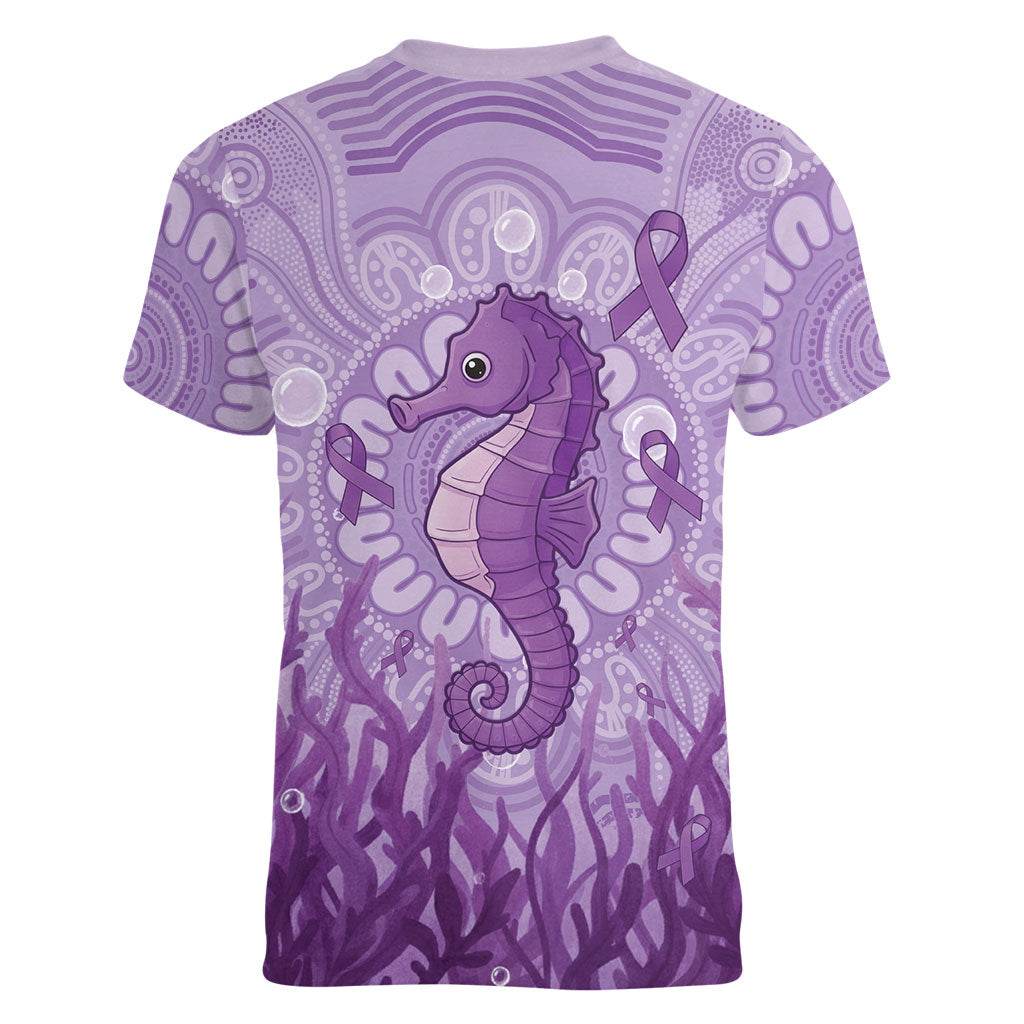 Australia Epilepsy Support Women V-Neck T-Shirt Seahorse Think Purple Ribbon Aboriginal