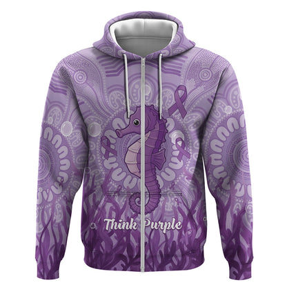 Australia Epilepsy Support Zip Hoodie Seahorse Think Purple Ribbon Aboriginal