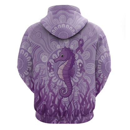 Australia Epilepsy Support Zip Hoodie Seahorse Think Purple Ribbon Aboriginal