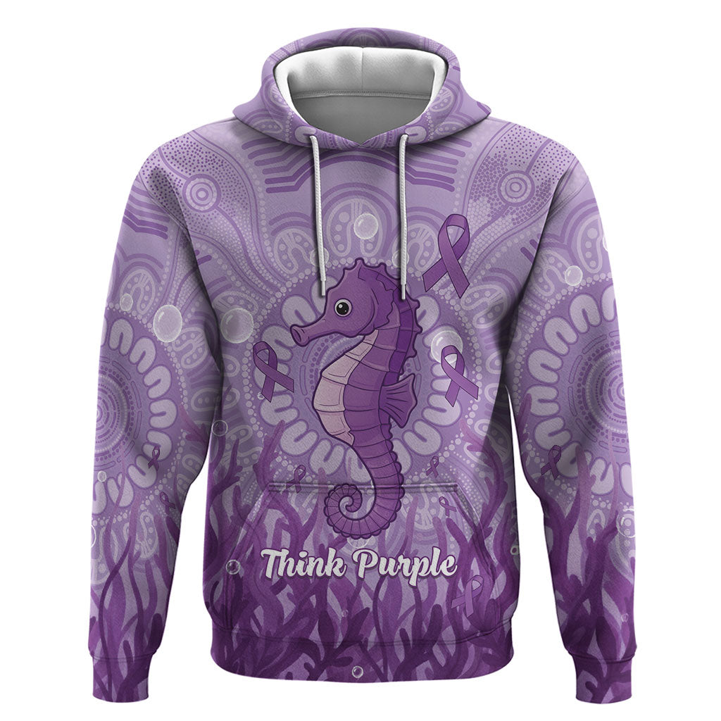 Australia Epilepsy Support Zip Hoodie Seahorse Think Purple Ribbon Aboriginal