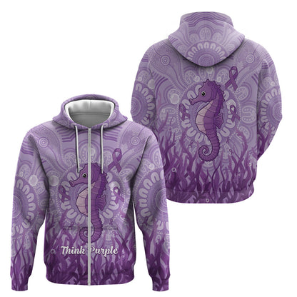 Australia Epilepsy Support Zip Hoodie Seahorse Think Purple Ribbon Aboriginal