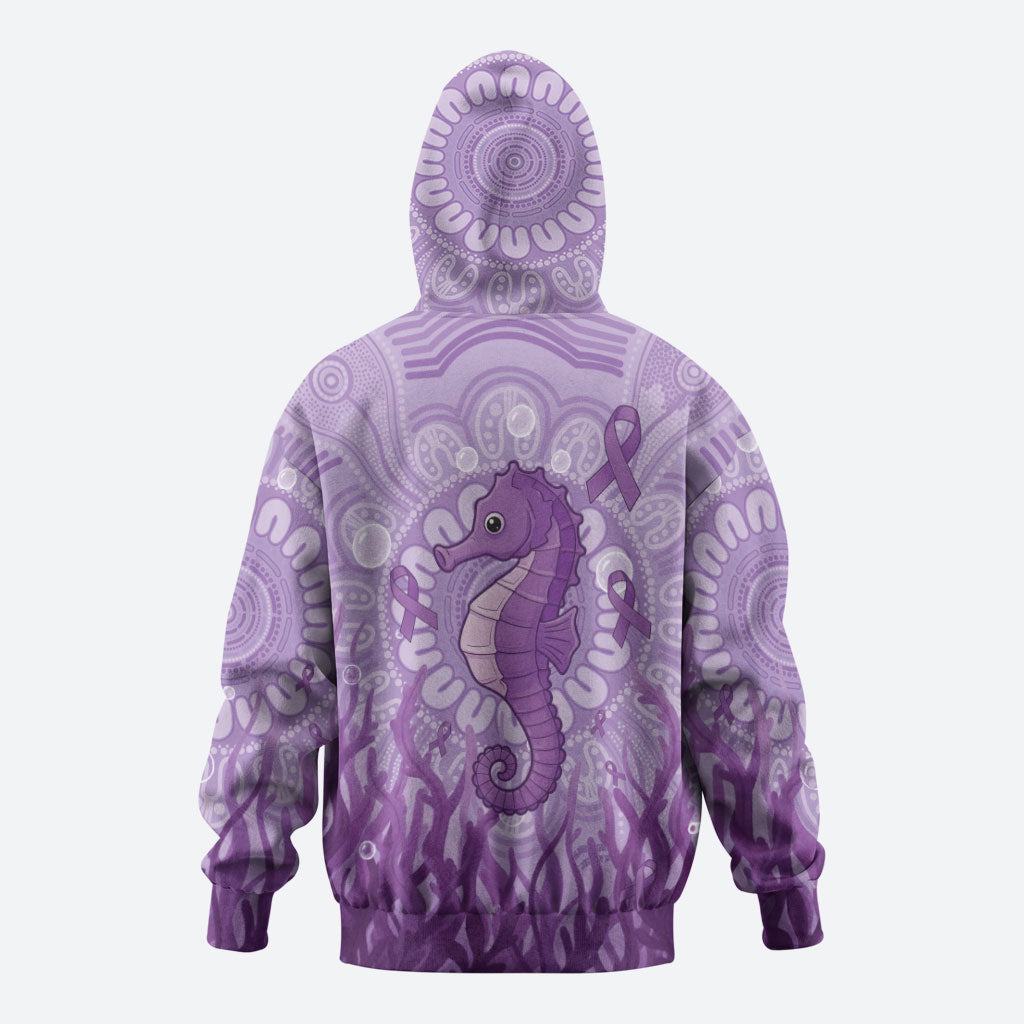 Australia Epilepsy Support Zip Hoodie Seahorse Think Purple Ribbon Aboriginal