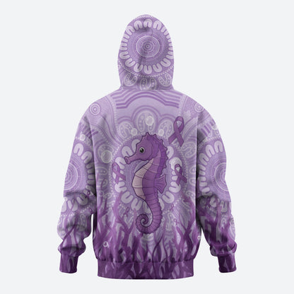 Australia Epilepsy Support Zip Hoodie Seahorse Think Purple Ribbon Aboriginal