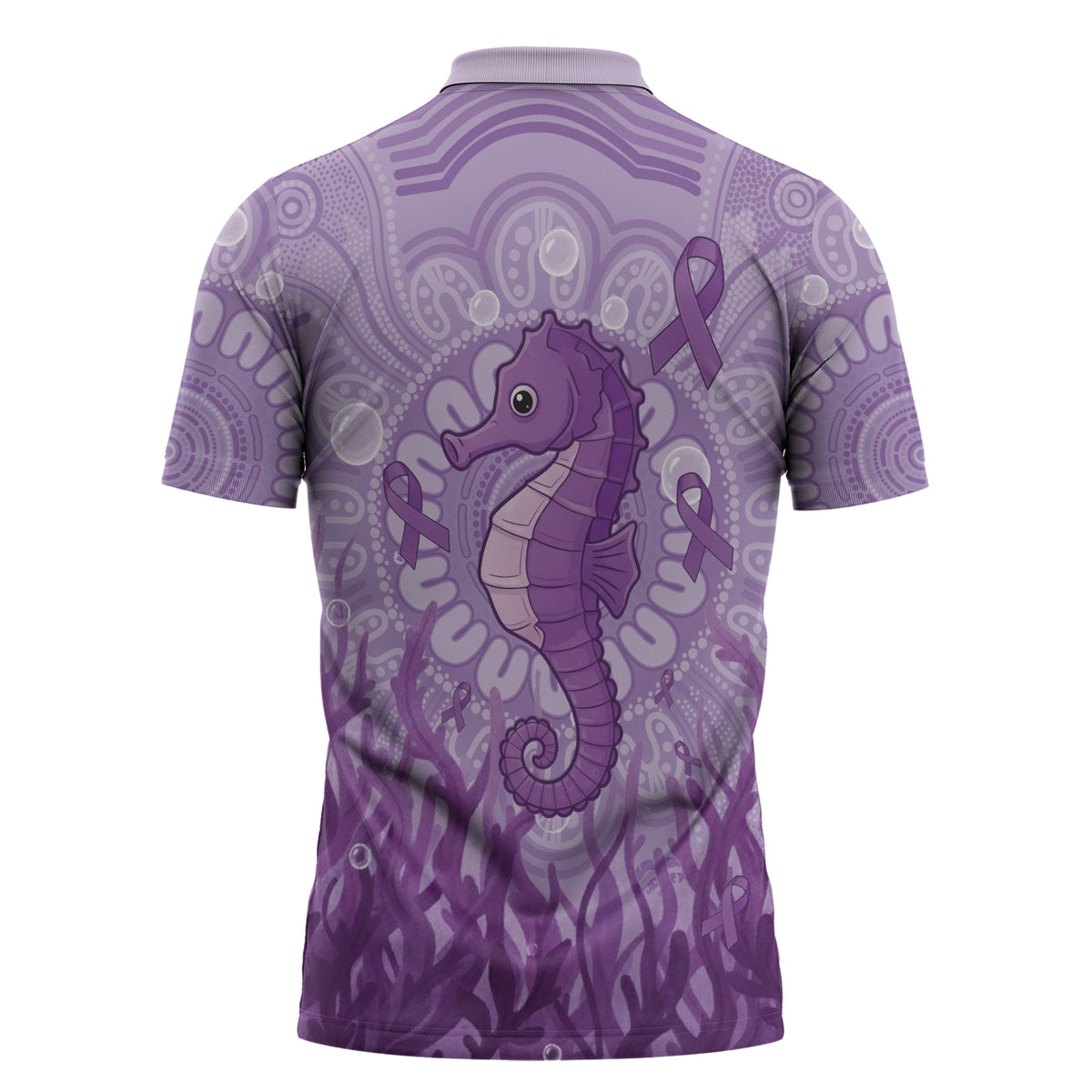 Australia Epilepsy Support Zipper Polo Shirt Seahorse Think Purple Ribbon Aboriginal