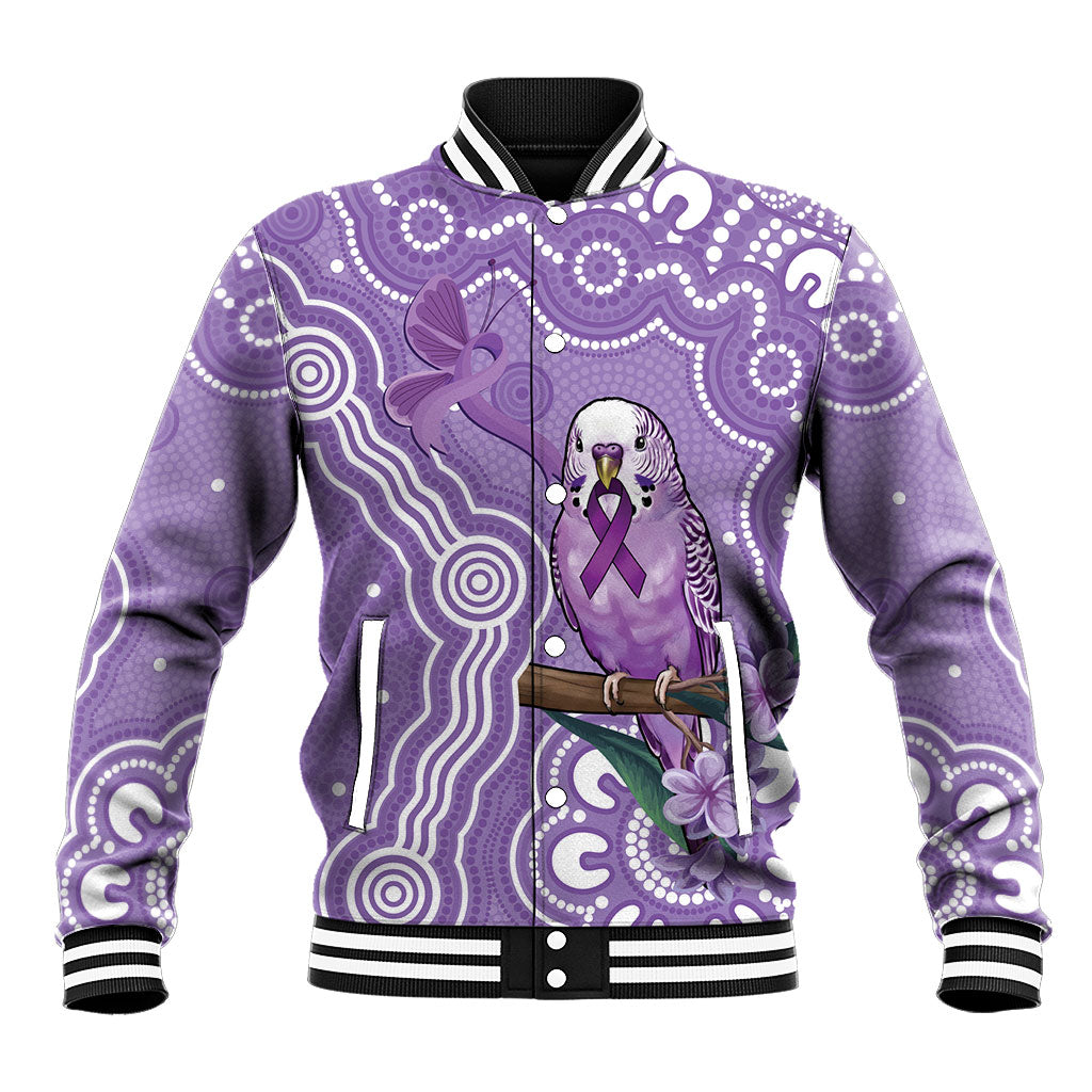 Australia Epilepsy Support Baseball Jacket Purple Budgerigar Plumeria Aboriginal