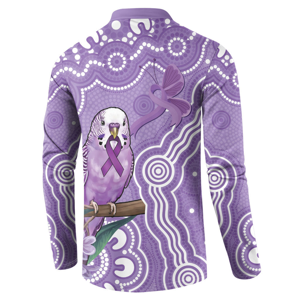 Australia Epilepsy Support Button Sweatshirt Purple Budgerigar Plumeria Aboriginal