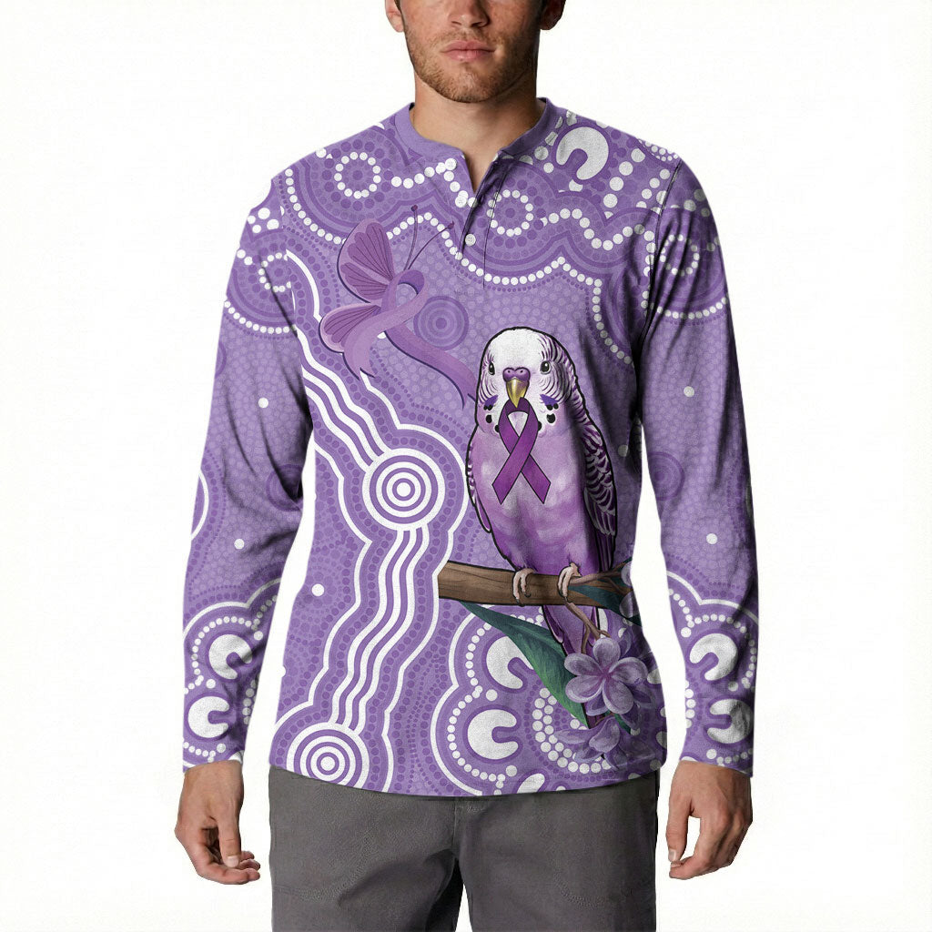 Australia Epilepsy Support Button Sweatshirt Purple Budgerigar Plumeria Aboriginal