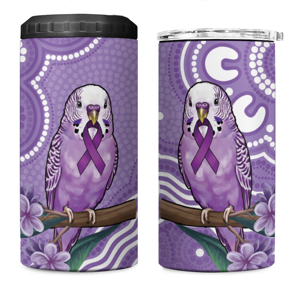 Australia Epilepsy Support 4 in 1 Can Cooler Tumbler Purple Budgerigar Plumeria Aboriginal