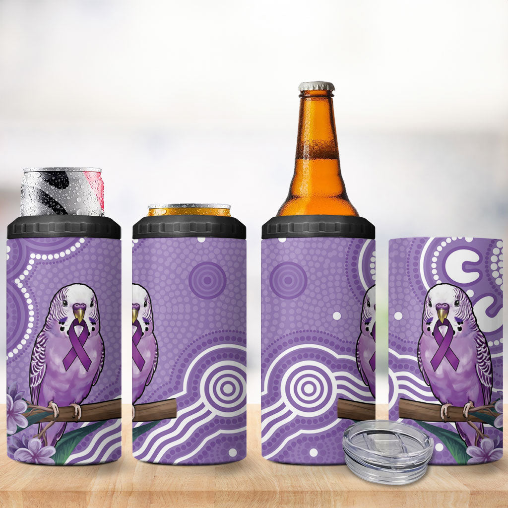 Australia Epilepsy Support 4 in 1 Can Cooler Tumbler Purple Budgerigar Plumeria Aboriginal