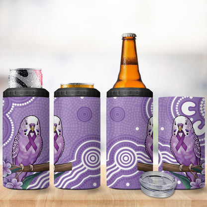 Australia Epilepsy Support 4 in 1 Can Cooler Tumbler Purple Budgerigar Plumeria Aboriginal