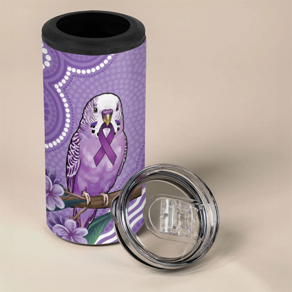 Australia Epilepsy Support 4 in 1 Can Cooler Tumbler Purple Budgerigar Plumeria Aboriginal
