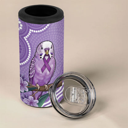 Australia Epilepsy Support 4 in 1 Can Cooler Tumbler Purple Budgerigar Plumeria Aboriginal