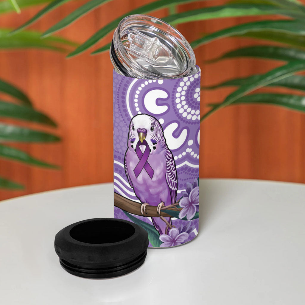 Australia Epilepsy Support 4 in 1 Can Cooler Tumbler Purple Budgerigar Plumeria Aboriginal