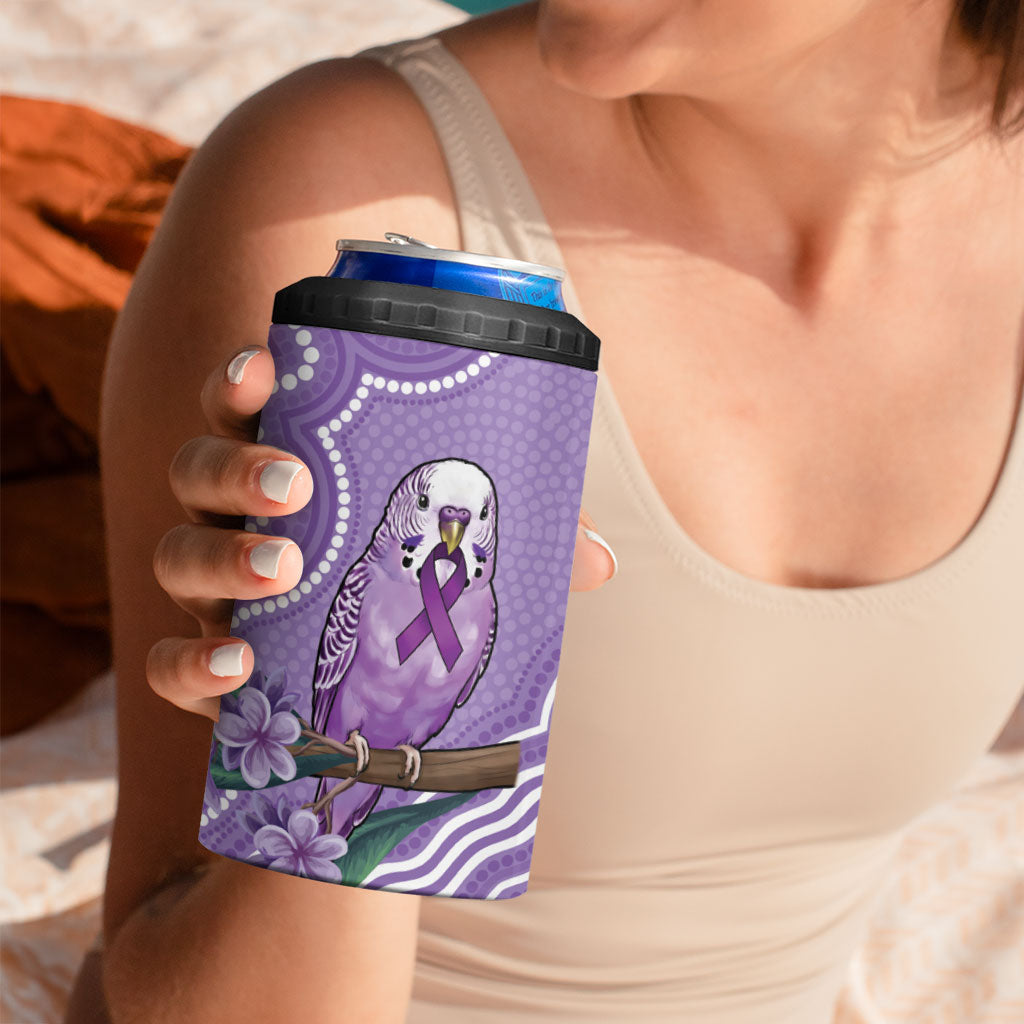 Australia Epilepsy Support 4 in 1 Can Cooler Tumbler Purple Budgerigar Plumeria Aboriginal