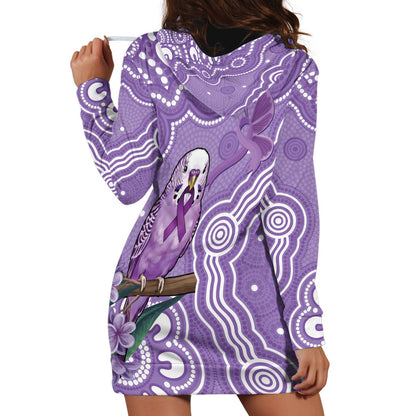 Australia Epilepsy Support Hoodie Dress Purple Budgerigar Plumeria Aboriginal