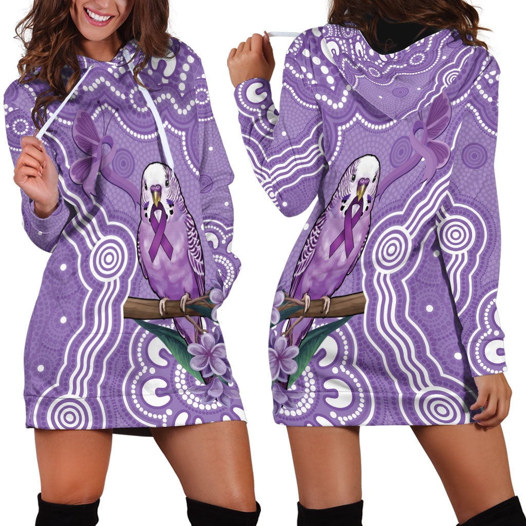 Australia Epilepsy Support Hoodie Dress Purple Budgerigar Plumeria Aboriginal