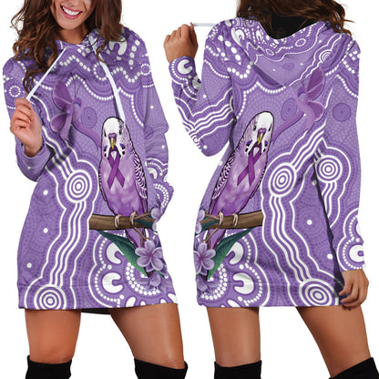 Australia Epilepsy Support Hoodie Dress Purple Budgerigar Plumeria Aboriginal