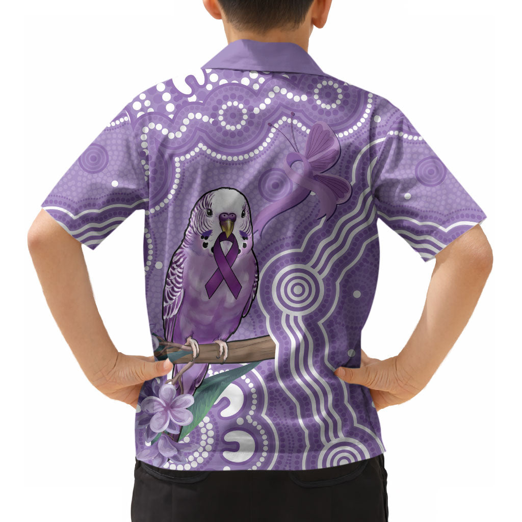 Australia Epilepsy Support Kid Hawaiian Shirt Purple Budgerigar Plumeria Aboriginal
