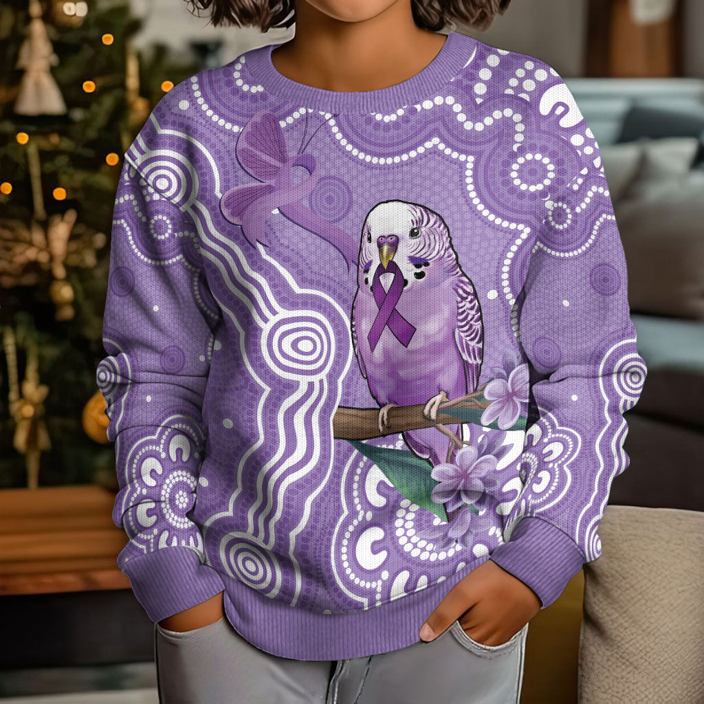 Australia Epilepsy Support Kid Ugly Christmas Sweater Purple Budgerigar Plumeria Aboriginal
