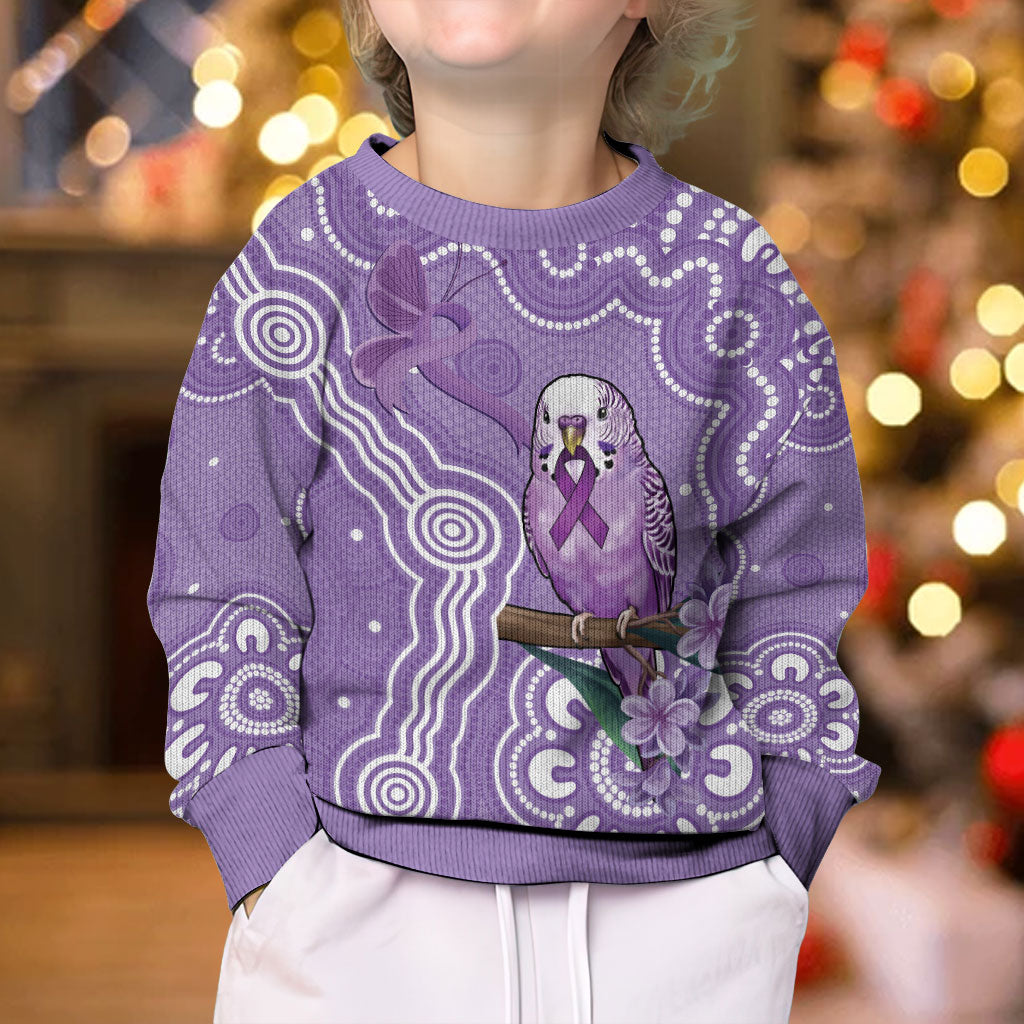 Australia Epilepsy Support Kid Ugly Christmas Sweater Purple Budgerigar Plumeria Aboriginal