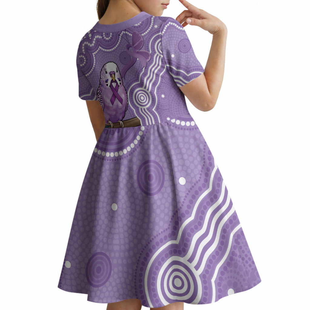Australia Epilepsy Support Kid Short Sleeve Dress Purple Budgerigar Plumeria Aboriginal