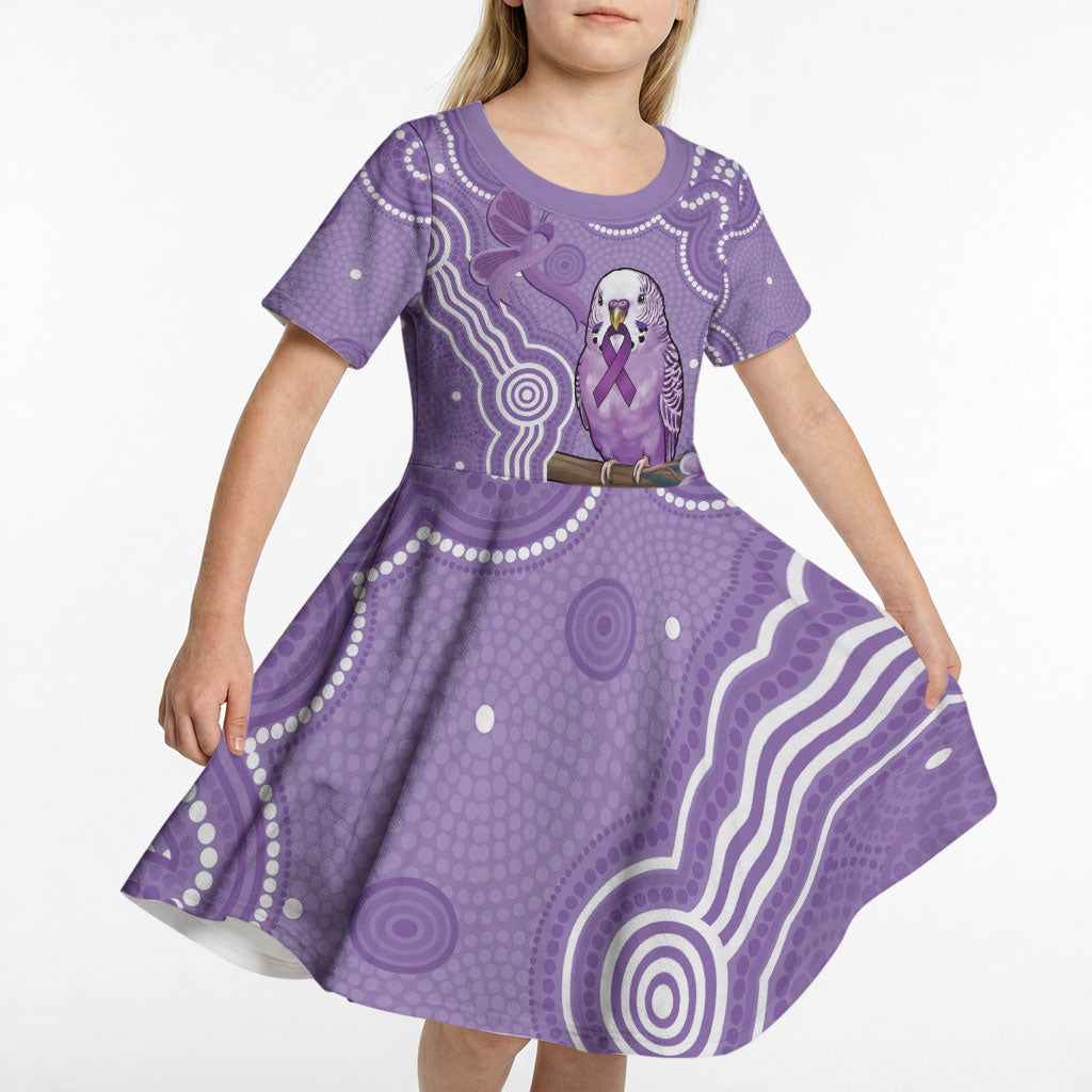 Australia Epilepsy Support Kid Short Sleeve Dress Purple Budgerigar Plumeria Aboriginal