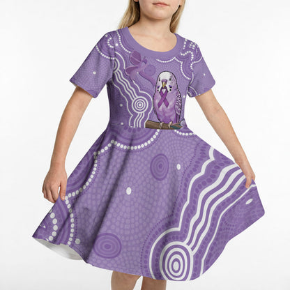 Australia Epilepsy Support Kid Short Sleeve Dress Purple Budgerigar Plumeria Aboriginal