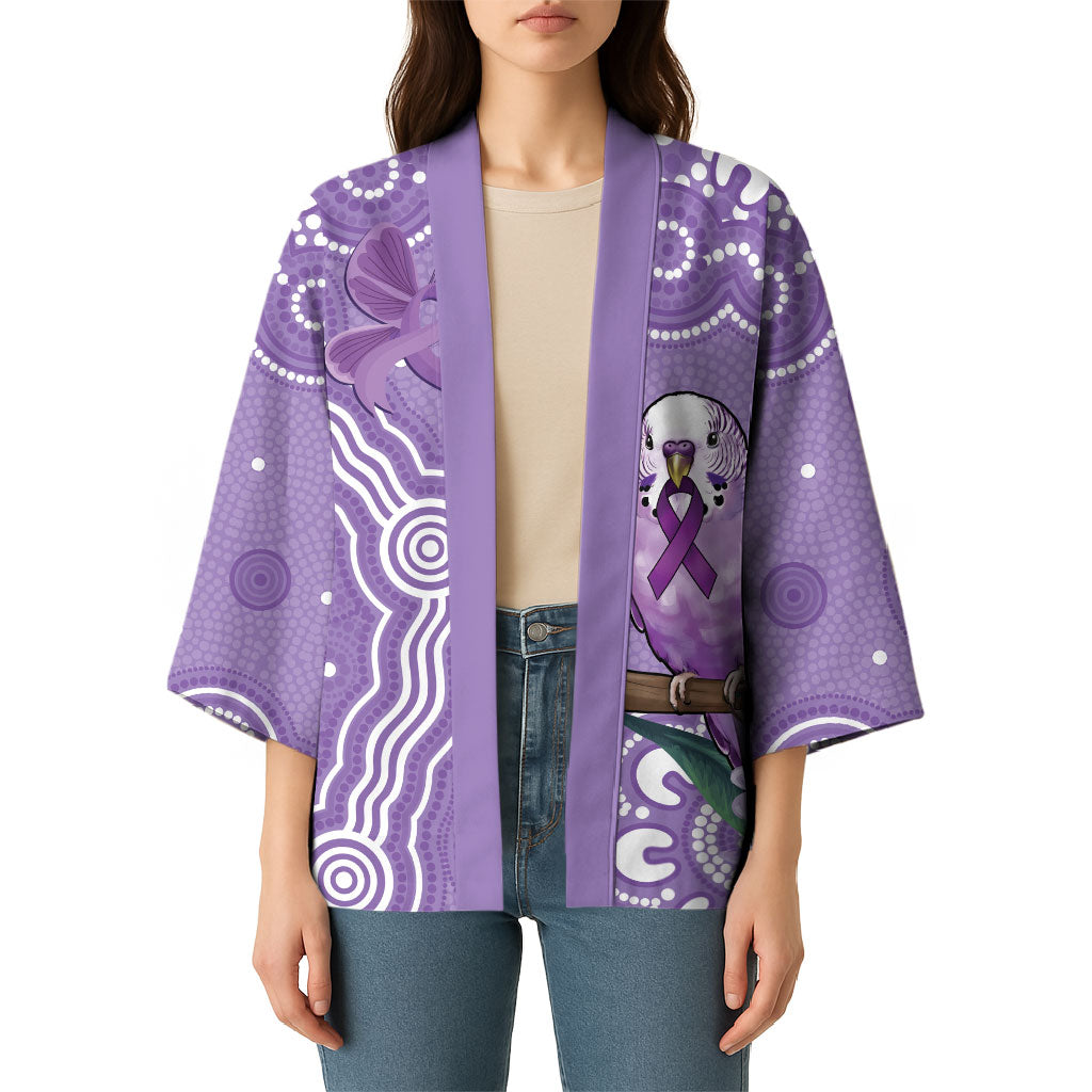 Australia Epilepsy Support Kimono Purple Budgerigar Plumeria Aboriginal
