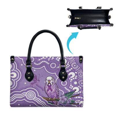 Australia Epilepsy Support Leather Bag Purple Budgerigar Plumeria Aboriginal