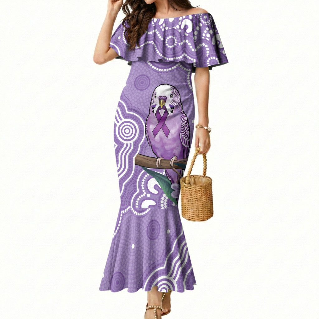 Australia Epilepsy Support Mermaid Dress Purple Budgerigar Plumeria Aboriginal