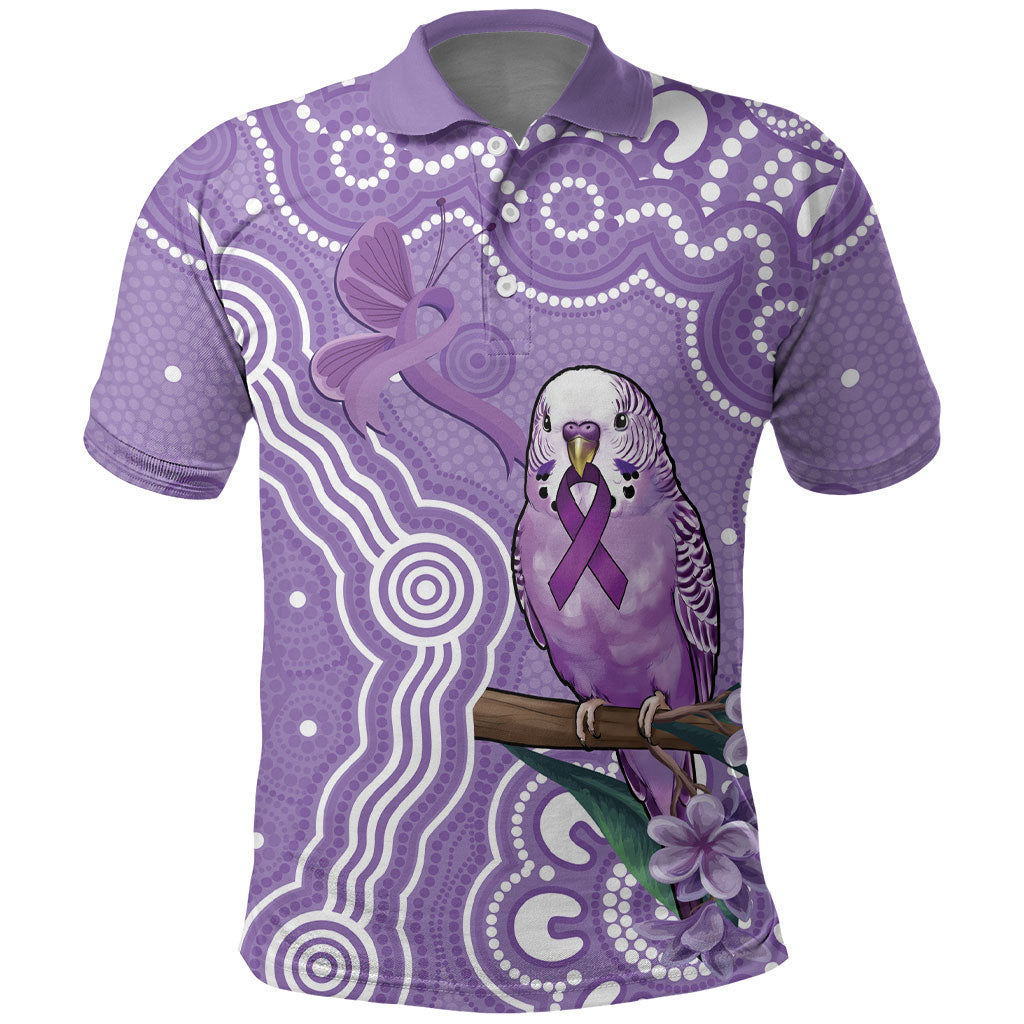 Australia Epilepsy Support Polo Shirt Purple Budgerigar Plumeria Aboriginal