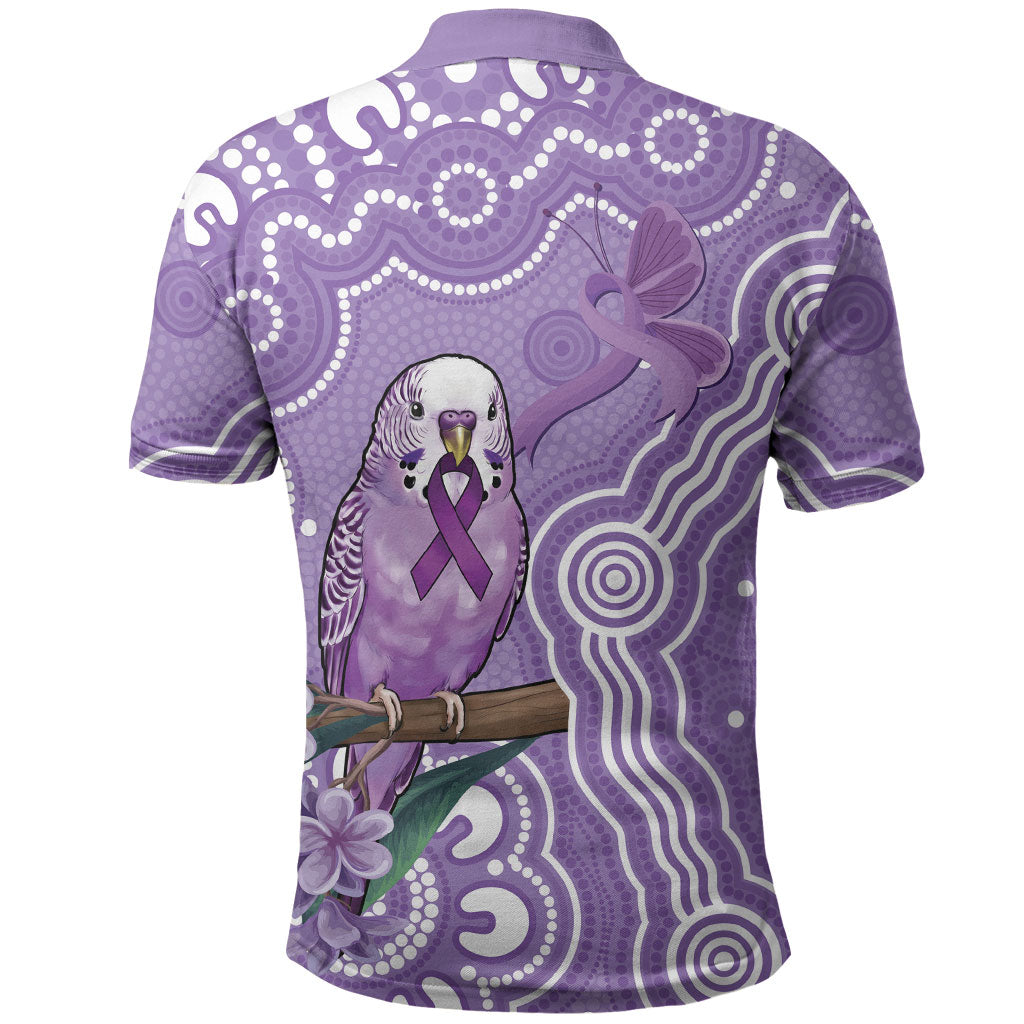 Australia Epilepsy Support Polo Shirt Purple Budgerigar Plumeria Aboriginal