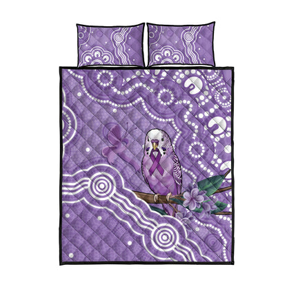 Australia Epilepsy Support Quilt Bed Set Purple Budgerigar Plumeria Aboriginal