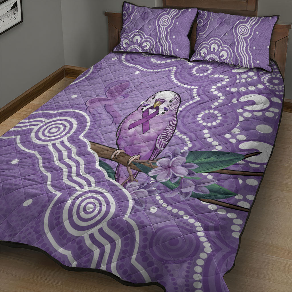 Australia Epilepsy Support Quilt Bed Set Purple Budgerigar Plumeria Aboriginal