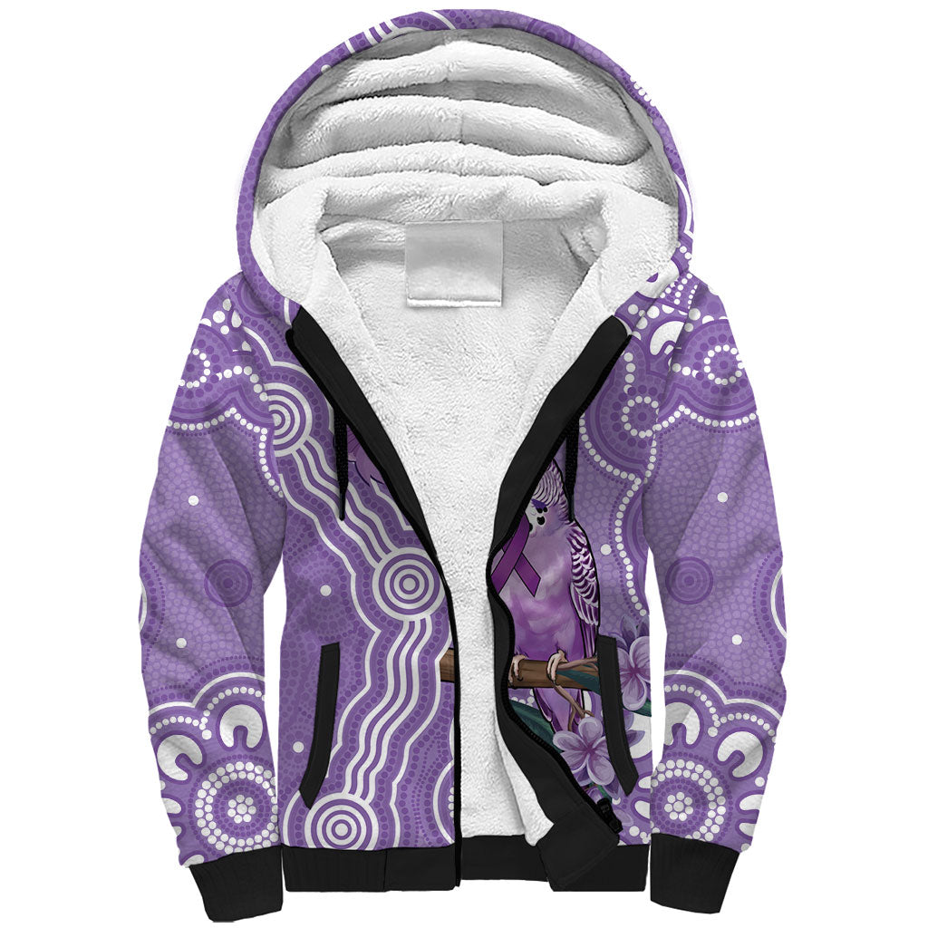 Australia Epilepsy Support Sherpa Hoodie Purple Budgerigar Plumeria Aboriginal
