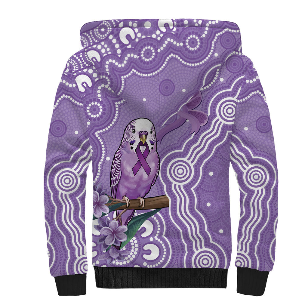 Australia Epilepsy Support Sherpa Hoodie Purple Budgerigar Plumeria Aboriginal
