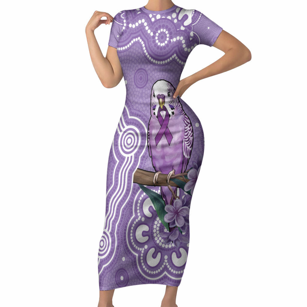 Australia Epilepsy Support Short Sleeve Bodycon Dress Purple Budgerigar Plumeria Aboriginal