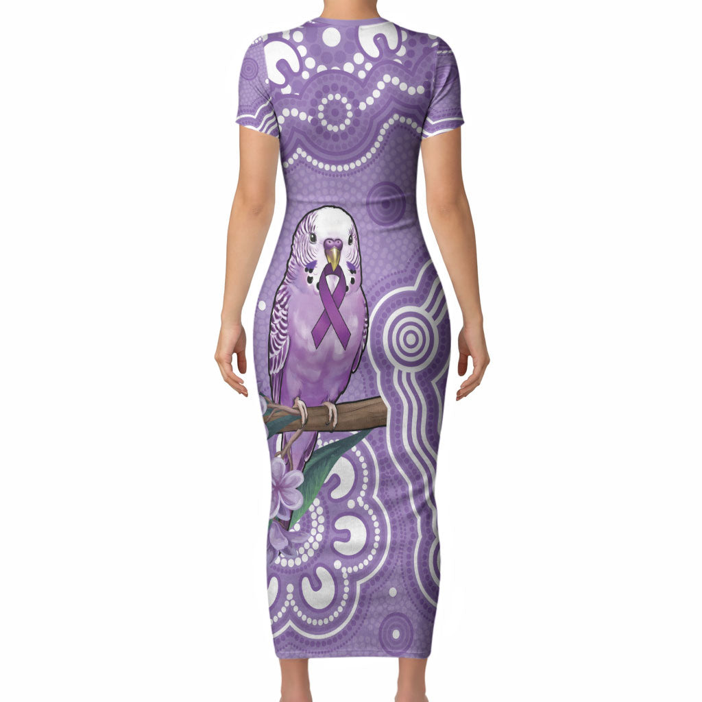 Australia Epilepsy Support Short Sleeve Bodycon Dress Purple Budgerigar Plumeria Aboriginal