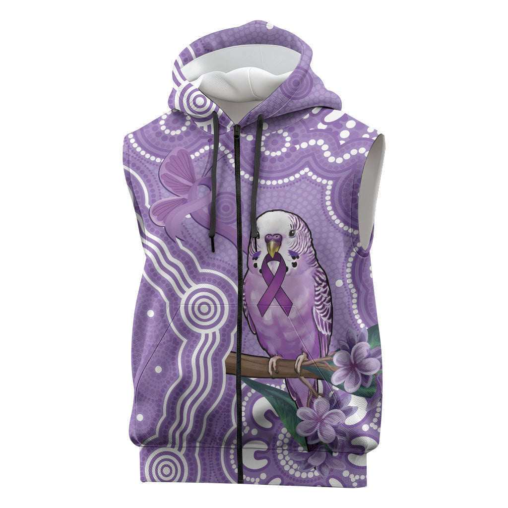 Australia Epilepsy Support Sleeveless Zip Hoodie Purple Budgerigar Plumeria Aboriginal