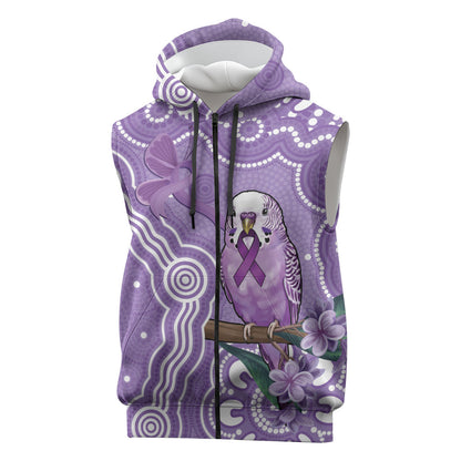 Australia Epilepsy Support Sleeveless Zip Hoodie Purple Budgerigar Plumeria Aboriginal