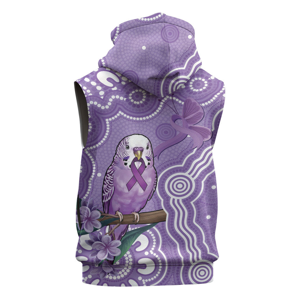 Australia Epilepsy Support Sleeveless Zip Hoodie Purple Budgerigar Plumeria Aboriginal
