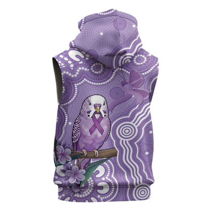 Australia Epilepsy Support Sleeveless Zip Hoodie Purple Budgerigar Plumeria Aboriginal