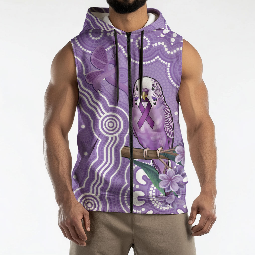 Australia Epilepsy Support Sleeveless Zip Hoodie Purple Budgerigar Plumeria Aboriginal