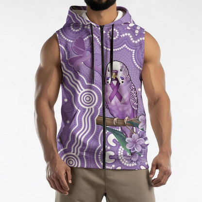 Australia Epilepsy Support Sleeveless Zip Hoodie Purple Budgerigar Plumeria Aboriginal