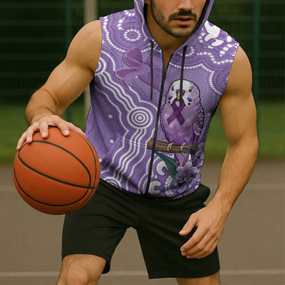 Australia Epilepsy Support Sleeveless Zip Hoodie Purple Budgerigar Plumeria Aboriginal