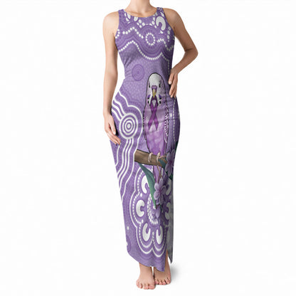 Australia Epilepsy Support Tank Maxi Dress Purple Budgerigar Plumeria Aboriginal