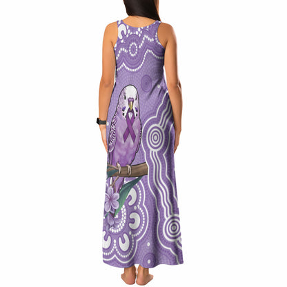 Australia Epilepsy Support Tank Maxi Dress Purple Budgerigar Plumeria Aboriginal